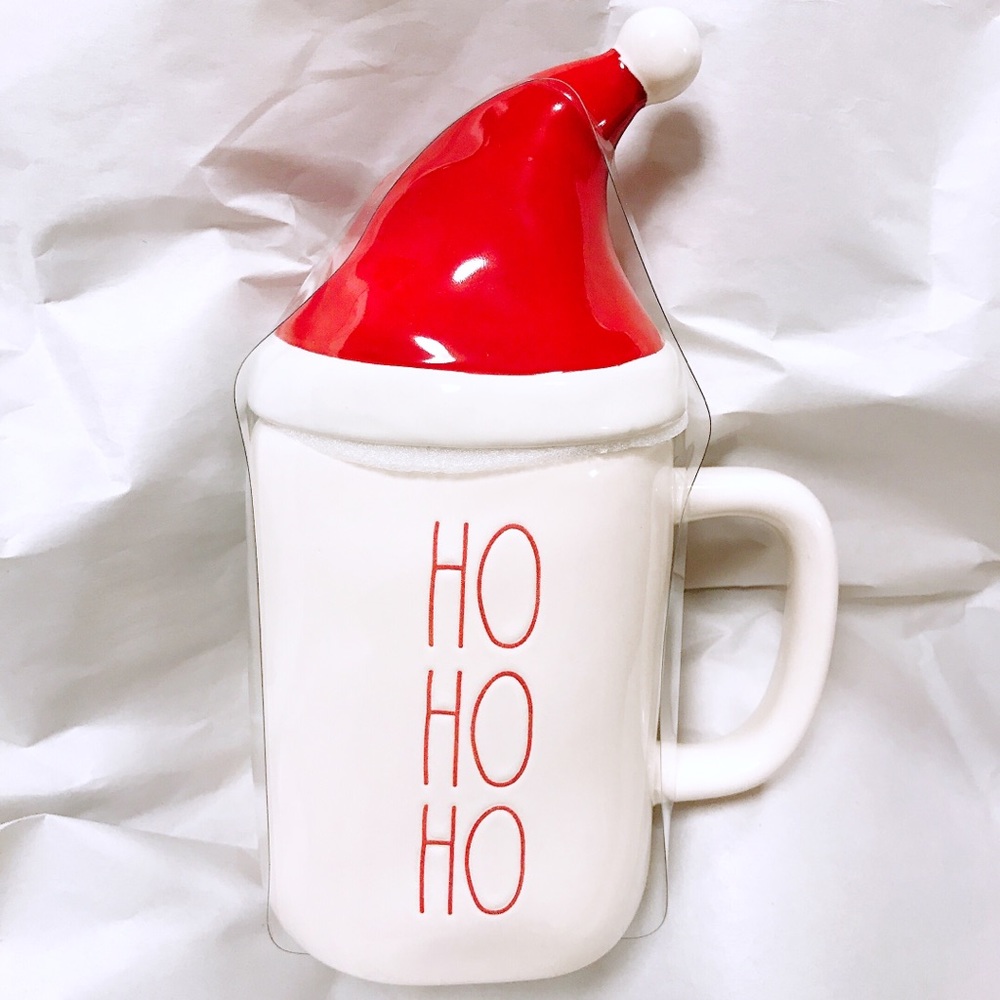 Rae Dunn HO HO HO Christmas mug with hat topper